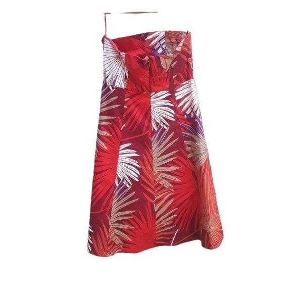 Gap Dress Vacation Island Strapless A-line Fit & Flare Tropical Palm Maroon Sz 6 - Picture 7 of 8